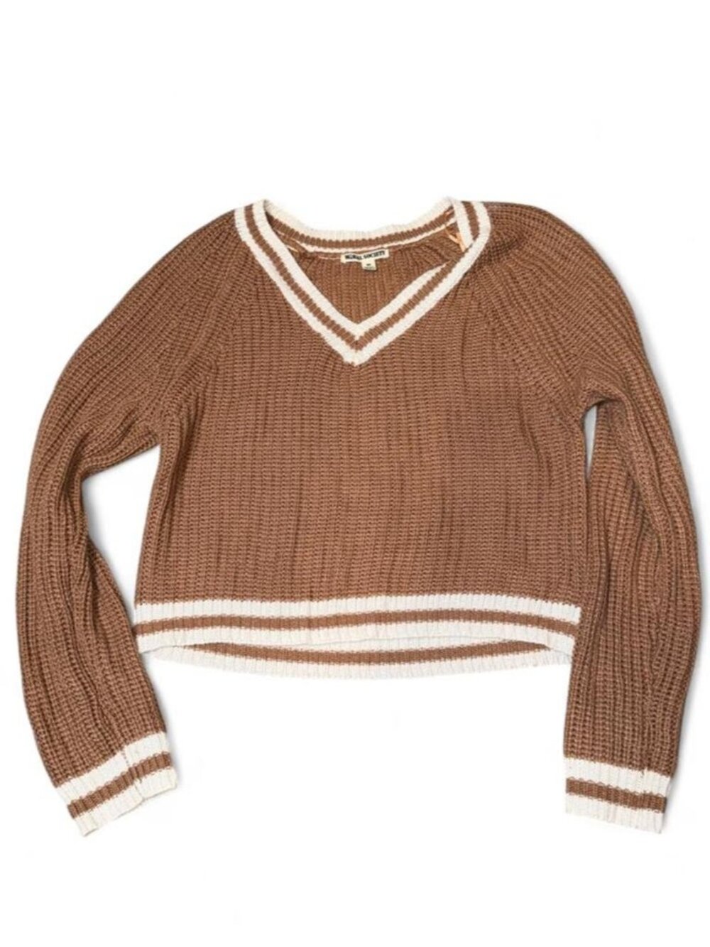 Moral Society Brown Varsity Stripe Cropped Knit Sweater Size Medium